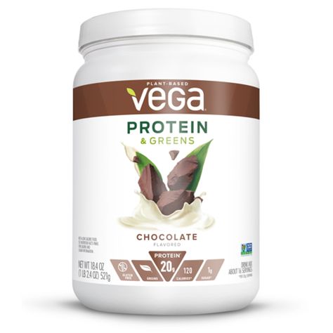 Vega Plant Protein & Greens Powder, Chocolate, 20g Protein, 1.2lb, 18.4oz Vegan Protien, Gluten Free Protein Powder, Best Vegan Protein Powder, Healthiest Protein Powder, Vegan Protein Shake, Best Vegan Protein, 20g Protein, Plant Protein Powder, Greens Powder