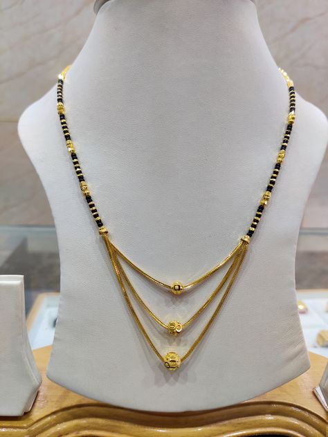 New design Gold mangalsutra Three layer Short Mangalsutra Designs Gold, Short Nallapusalu, Mangalsutra Chain, Mangalsutra Design, Gold Jewels Design, Black Beads Mangalsutra, Black Beads Mangalsutra Design, Diamond Mangalsutra, Gold Items