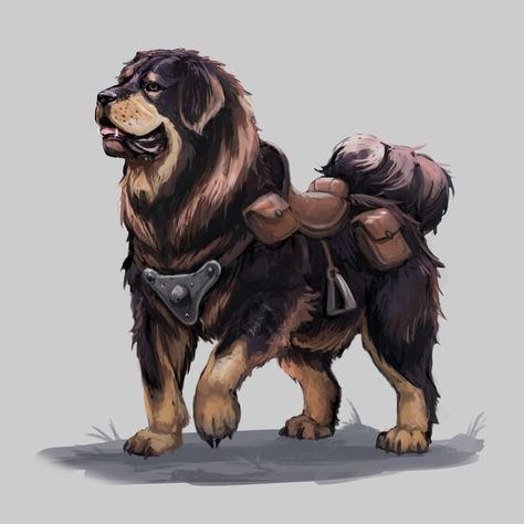 Giant Dog Fantasy Art, Dnd Mastiff, Fantasy Dog Creature, Dnd Dog Art, Dnd Blink Dog, Riding Dog Fantasy Art, Dog Warrior Fantasy Art, Dog Dnd Character, Fantasy Pet Concept Art