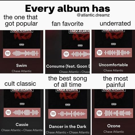 not my post - credits in the image give them a follow :) Every Album Has, Atlantic Group, Summer Songs Playlist, Dancer In The Dark, Song Memes, Chase Atlantic, Song Suggestions, Listen To Song, Summer Songs