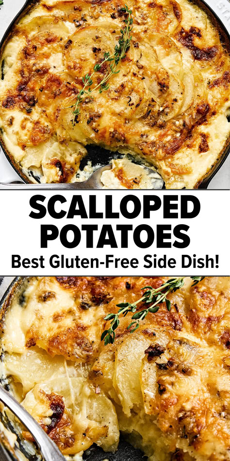 Gluten-free scalloped potatoes recipe. Dinner Sides Gluten Free, Gluten Free Scallop Potatoes Recipes, Gluten Free Scalloped Potatoes Easy, Gluten Free Thanksgiving Recipes Side, Gluten Free Christmas Side Dishes, Gluten Free Christmas Sides, Scalloped Potatoes Gluten Free, Nutrious Foods, Side Dishes Gluten Free