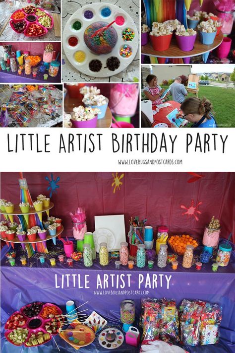 Little Artist Birthday Party Easy Birthday Crafts, Artist Party Ideas, Cool Doodle Ideas, Art Party Foods, Artist Birthday Party, Kids Art Party, Artist Party, Birthday Party Ideas For Kids, Painting Birthday Party