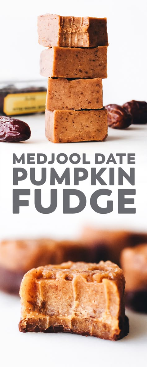 Pumpkin Fudge, High Protein Desserts, Protein Desserts, Healthy Vegan Snacks, Desserts Vegan, Medjool Dates, Cashew Butter, Healthy Pumpkin, Halloween Treat