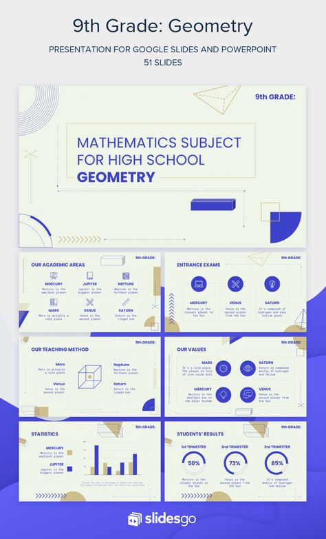 Math Template, 9th Grade Math, High School Geometry, Math Design, Geometry High School, Powerpoint Slide Designs, Powerpoint Free, Google Slides Templates, Powerpoint Themes