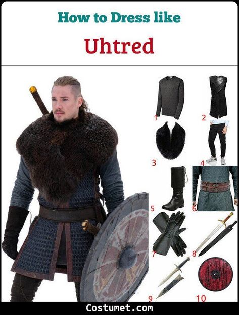 Uhtred (The Last Kingdom) Costume for Cosplay & Halloween 2022 The Last Kingdom Ragnar, Diy Viking Costume Men, Uhtred The Last Kingdom, The Last Kingdom Uhtred, Mens Viking Costume, Last Kingdom, Viking Costume, Viking Shield, Black High Boots