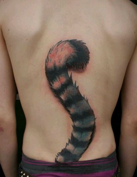 Tail tattoo, wish I would've saved room for something like this! Tail Tattoo, Raccoon Tattoo, Clever Tattoos, Weird Tattoos, Bad Tattoos, 3d Tattoos, Funny Tattoos, Cat Tail, Unique Tattoo