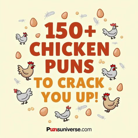 Are you eggs-cited to feather your nest with laughter? Dive into this cluck-tastic collection of 150+ chicken puns guaranteed to make your peeps giggle! From egg-straordinary quips to hen-joyable wordplay, this hatch of hilarity is perfect for pun enthusiasts and chicken lovers alike. Don't wing it—give these puns a try and let the jokes eggs-traordinarily crack you up! 🐔🤣 #ChickenJokes #PunnyFun #QuirkyHumor #LaughterTherapy #puns #FowlPlay #EggstraFunny Chicken Quotes Funny Humor, Funny Chicken Quotes, Funny Chicken Pictures, Train Puns, Chicken Puns, Fall Puns, Chick Quotes, Chicken Quotes, Canes Chicken