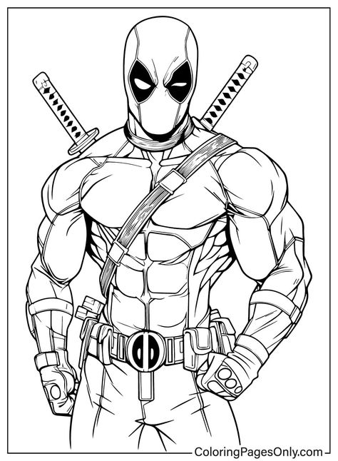 Deadpool And Wolverine Coloring Pages, Deadpool Tattoo Stencil, Coloring Pages For Boys Free Printable, Deadpool Outline, Marvel Coloring Pages Free Printable, Coloring Pages Marvel, Deadpool Coloring Pages, Deadpool Sketch, Boy Coloring Pages