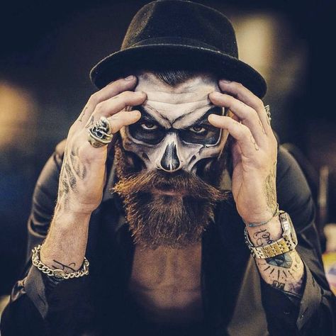 Image result for dia de los muertos makeup man beard A Man, Tattoos, Halloween, Makeup, White, Make Up