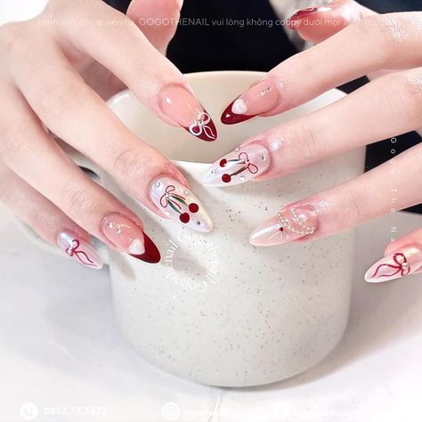 Painted Acrylic Nails, Nail Noel, Matte Pink Nails, Red Nails Glitter, Cherry Nails, Subtle Nails, Plaid Nails, Pretty Gel Nails, Kawaii Nails