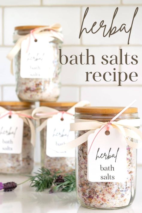 When added to your hot bath, this Herbal Bath Salts recipe offers many beneficial properties for your mind and body and is easily made in bulk for your own use or to give as gifts. Herbal Bath Recipes, Homemade Bath Salts Recipe, Herbal Bath Salts, Salt Recipes, Bath Salts Recipe, Bath Salts Diy, Epsom Salt Bath, Bath Recipes, Dried Lavender Flowers