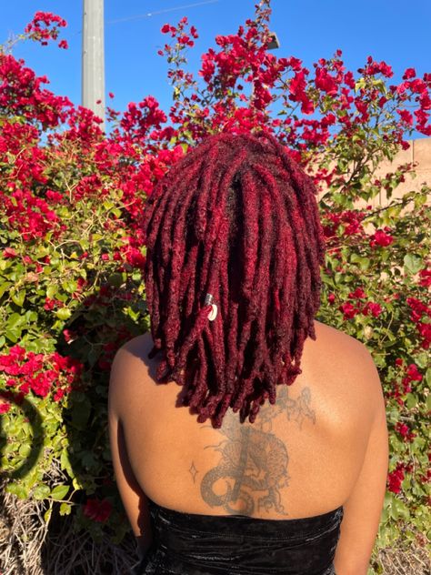 Red locs| Red goddess Locs| Natural hair journey Red Dyed Locs, Red Goddess Locs, Cherry Red Locs, Dark Red Locs, Burgundy Natural Hair, Loc Colors, Red Dreadlocks, Locs Natural Hair, Red Locs