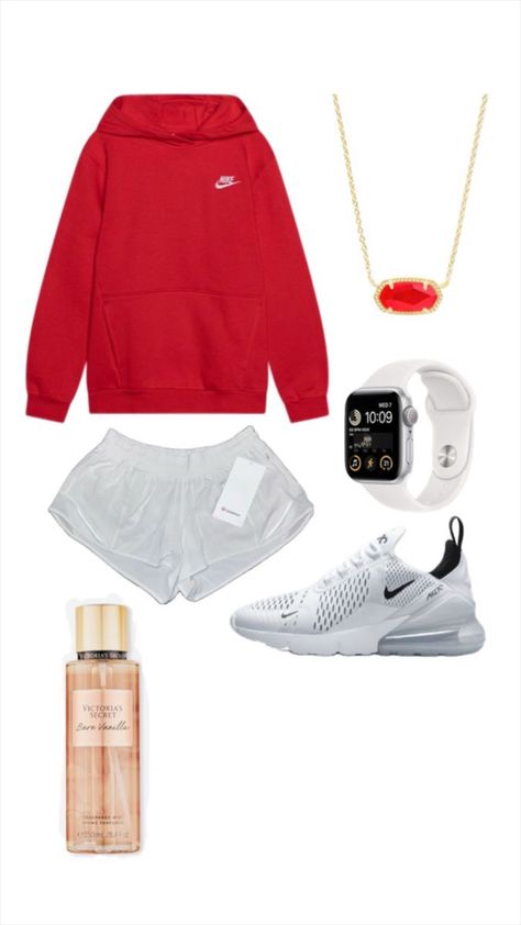 Nike Hoodie Outfit, Red Nike Hoodie, Simple Outfits For School, Cute Nike Outfits, Lululemon Outfits, Fitness Wear Outfits, Summer Shorts Outfits, Casual Preppy Outfits, Trendy Outfits For Teens