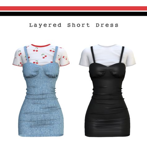 Euno Sims, Layered Short Dress, Clothes Cc, Sims 4 Cc Kids Clothing, The Sims 4 Pc, Layered Short, Pelo Sims, The Sims 4 Packs, Sims 4 Cc Skin