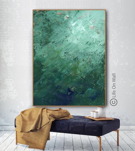 Buy Mint Green Emerald Green Blue Abstract Art Original Oversized Online in India - Etsy Large Canvas Art Abstract, Art Canvas Abstract, Green Abstract Art, Canvas Abstract Painting, Family Room Inspiration, Canvas Abstract Art, Abstract Art Canvas, Painting Green, Abstract Art Diy