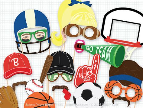 Sports Party Photo Booth Props, Sporty Photobooth, Basketball, Baseball, Football, Soccer, Birthday Party, Championship Team, Game day Fan Sports Day Props, Sports Theme Photo Booth, Sports Day Ideas, Baseball Birthday Party Games, Rally Ideas, Olympic Pool, Football Banquet, Beacon House, Photobooth Ideas