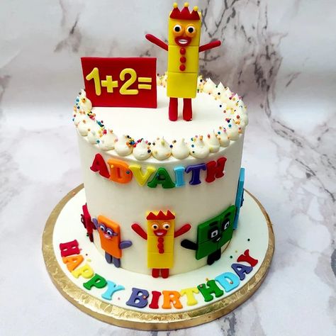 Numberblock Cake, Number Blocks Cake, 1st Birthday Boy Themes, Block Birthday Party, Number Blocks, Dinosaur Birthday Party Decorations, 4th Birthday Cakes, 3rd Birthday Cakes, 2 Birthday Cake