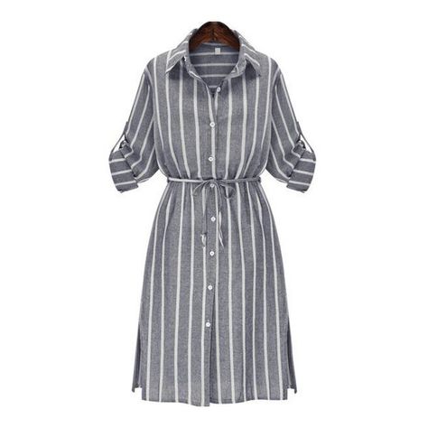 SheIn(sheinside) Grey Slate Chemise Banded Lapel Vertical Stripe Split... ($18) ❤ liked on Polyvore featuring dresses, grey, long shirt dress, grey dress, long sleeve dresses, long sleeve striped dress and striped shirt dress Long Sleeve Striped Dress, Grey Long Dress, Grey Slate, Fashion Tips For Girls, Grey Long Sleeve Dress, Grey Shirt Dress, Striped Shift Dress, Maxi Shirts, Long Sleeve Shift Dress