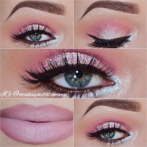 Barbie Doll Makeup and Eyeshadow Rosa Make-up, Make Up Mata, Day Makeup Looks, Makeup For Blue Eyes, Eye Makeup Palette, Valentines Day Makeup, Glitter Eye Makeup, Beauty Make-up, Makijaż Smokey Eye