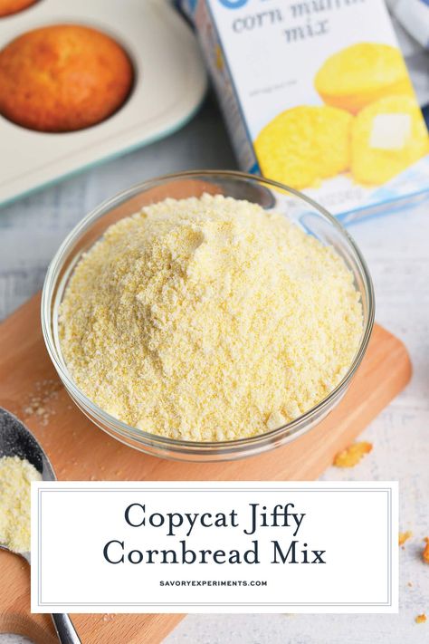 Copycat Jiffy Cornbread Muffin Mix is the perfect, sweet accompaniment to any meal. With just a few simple ingredients, you can make your very own mix.  #copycatcornbread #jiffymix www.savoryexperiments.com Copycat Jiffy Cornbread, Homemade Cornbread Mix, Jiffy Mix Recipes, Easy Homemade Cornbread, Cornbread Muffin, Baking Mix Recipes, Jiffy Corn Muffins, Cornbread Recipe Sweet, Homemade Dry Mixes