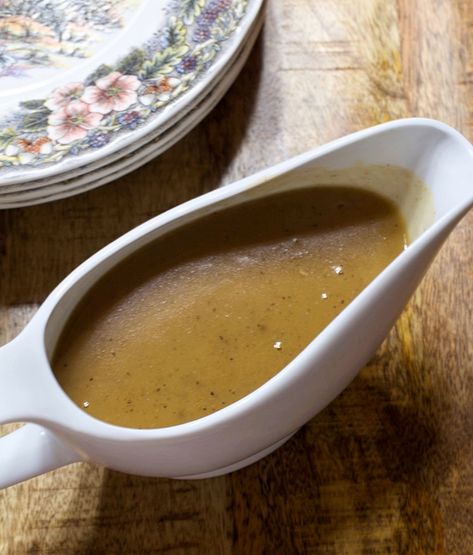 Make Ahead Onion & Sage Turkey Gravy - My Country Table Sage Gravy Recipe, Sage Gravy, Sage Turkey, Make Ahead Gravy, Corn Pudding Casserole, Turkey Roasting Pan, Turkey Pan, My Country Table, Gluten Free Gravy