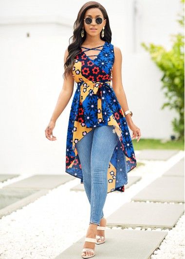 Dip hem blouse_Women's Fashion, Plus Size Clothing & Clothes, Swimwear, Tops, Dresses Online Store︱ROTITA Clothes In The Closet, Short Ankara Dresses, Dip Hem Blouse, Ankara Blouse, Strap Blouse, African Tops, Stylish Tops For Women, Women Lace Dress, Trendy Tops For Women