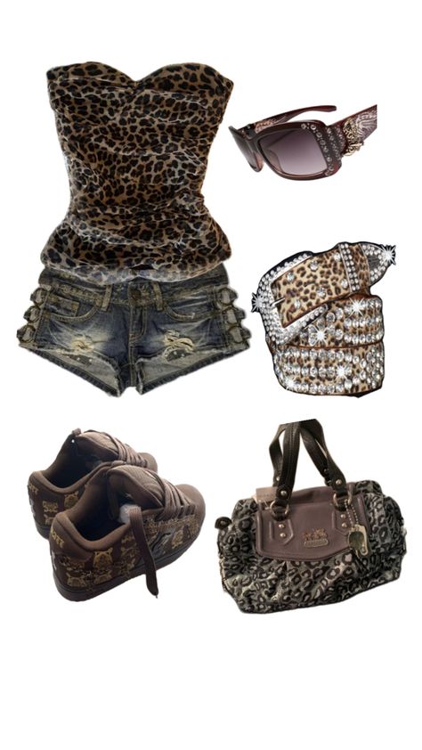 Lepord Print 2000s, Mcbling Fits, Cheetah Print Outfits, Mcbling Fashion, Trashy Outfits, 2000s Fashion Outfits, Fashion Aesthetics, Swaggy Outfits, Gothic Outfits