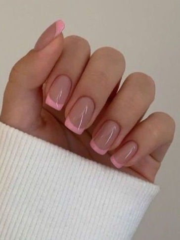 pink French tip nails: simple square shape Pink French Tip Nails, French Tip Gel Nails, Nail Art Easy, Pink Tip Nails, Pink French Tip, Pink French Nails, Baby Pink Nails, French Nail Art, Simple Gel Nails