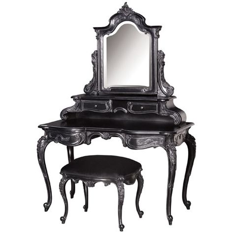 Curved Mirror Dressing Table French Dressing Table, Vintage Makeup Vanities, Black Dressing Tables, French Painted Furniture, Dressing Table With Mirror, Table With Mirror, Mahogany Furniture, Dressing Table Design, French Dressing