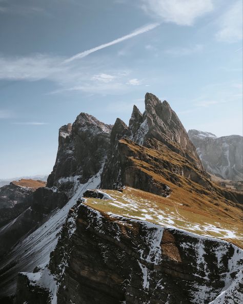 Hiking in the Dolomites up to 2500m asl. Breathtaking views of the Seceda peak. Autumn morning. Landscape photography, vintage look, hiking trails #naturephotography #dolomites #hiking #wildlifephotography Dolomites Hiking, Morning Landscape, Dolomites Italy, The Dolomites, Photography Vintage, Autumn Morning, The Alps, Wildlife Photography, Hiking Trails