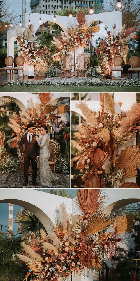 15 Delightfully Cozy Fall Wedding Ideas | Junebug Weddings Winter Fall Wedding Ideas, Rustic Boho Fall Wedding Dress, Fall Wedding Colors Decorations, Pampas Fall Wedding, Fall Quinceanera Ideas, Wedding Decoration Autumn, Luxury Autumn Wedding, Autumn Fall Wedding, Fall Indoor Wedding Ideas