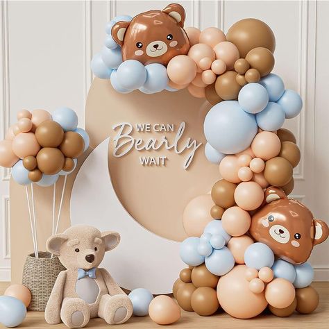 PRICES MAY VARY. Blue Bear Balloon Arch Kit: Blue We Can Bearly Waits Theme party decoration kit is great for birthday, bear theme birthday party and so on! Fill the atmosphere with a glittering effect with bear party decorations! Value Pack: The bear balloon garland arch kit include 119pcs Boho Brown Nude Blue latex balloons and 2pcs bear foil balloon, one balloon arch and one role balloon dot glue and more packing details show in the package picture. Easy to Assemble: Just enjoy the DIY fun wi Bear Balloon Garland, Bear Theme Birthday, Teddy Bear Baby Shower Theme, Bear Balloon, Bear Baby Shower Theme, Teddy Bear Theme, Boy Baby Shower Ideas, Teddy Bear Birthday, Baby Shower Theme Decorations