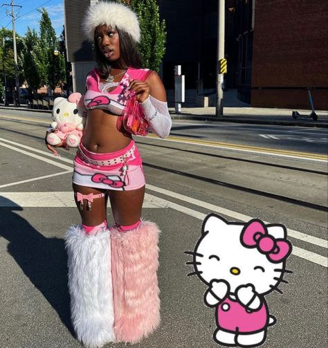 Hello Kitty Outfit Ideas, Aaliyah Core, Aliyah Core, Rave Fits, Hello Kitty Clothes, Gyaru Fashion, Kawaii Fashion Outfits, 2000s Fashion Outfits, Y2k Outfits