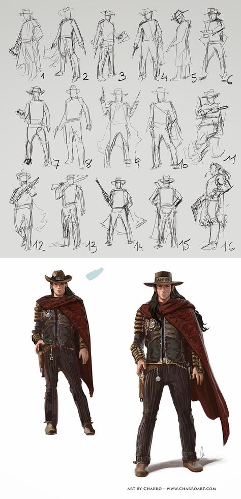 Staff Over Shoulder Pose, Wash The Stampede Reference, Wild West Poses Reference, Gunslinger Poses Drawing Reference, Cowboy Stance Reference, Cowboy Boots Art Reference, Old Western Outfits Women Drawing, Western Concept Art Character Design, Pose Reference Gunslinger