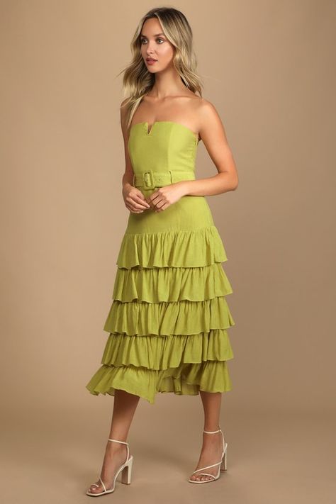 Persephone Halloween, Lime Green Dress Outfit, Lime Green Midi Dress, Tropical Neon, Green Dress Outfit, Beach Wedding Guest, Ladies Outfits, Short Graduation Dresses, Beach Wedding Attire