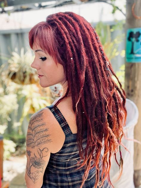 Whimsical Waves: Playful Hairstyles with a Touch of Flair Dreadlock Styles With Bangs, Dreads Bangs, Dreadlocks With Bangs, Dreads With Bangs, Haircuts With Straight Hair, Playful Hairstyles, Red Dreadlocks, Red Dreads, Dread Hair