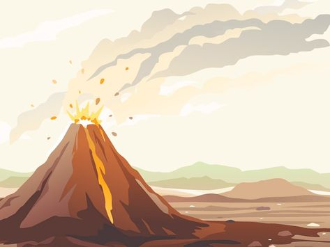 Volcano eruption by Oceloti Design Volcano Aesthetic Wallpaper, Volcano Landscape Art, Volcano Eruption Illustration, Volcano Background Landscape, Volcano Graphic Design, Earth Science Background Design, Volcano Eruption Drawing, Volcanic Eruption Drawing, Volcanic Eruption Illustration