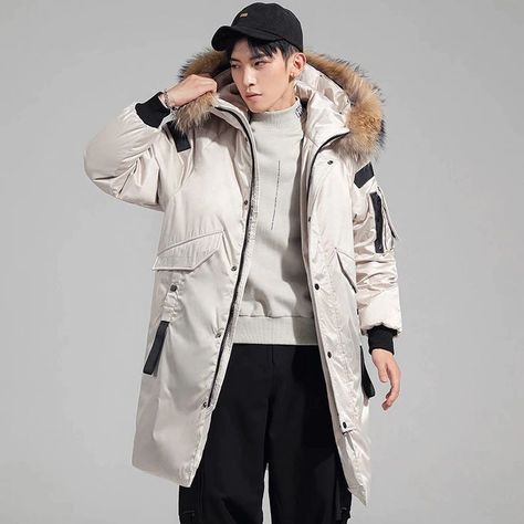 Mens Fashion 2022, Parka Jacket Outfit, White Parka, Couple Winter, Korean Winter Outfits, Jacket Drawing, White Winter Coat, Fur Hood Jacket, Winter Outwear