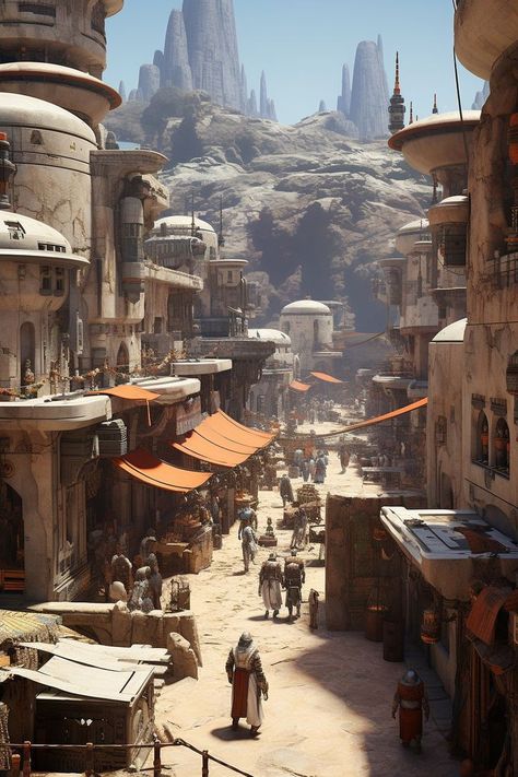 Starwars Concept Art Landscape, Star Wars Cities Concept Art, Starwars Landscape Art, Star Wars City Concept Art, Desertpunk City, Space Colony Concept Art, Science Fantasy City, Sci Fi Locations, Starwars Architecture