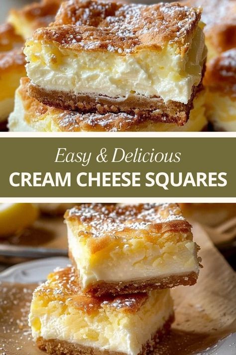 Cream Cheese Squares Easy Cream Cheese Recipes 4 Ingredients, Dollar General Dessert Recipes, Cream Cheese Squares Recipe, Cream Cheese Recipes Dessert Easy Simple, Sweet Cream Cheese Recipes, Breakfast Ideas With Cream Cheese, Cream Cheese Bars Easy, Desserts With Cream Cheese Frosting, Dessert Recipes Cream Cheese