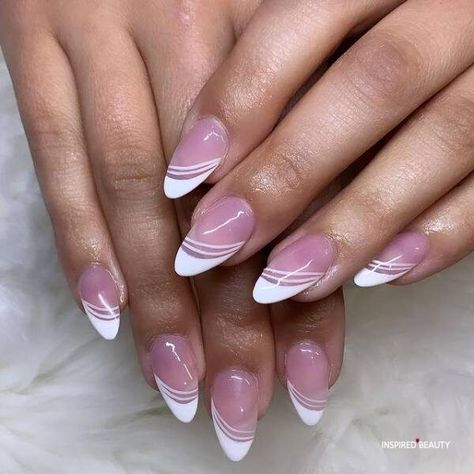 Short Oval French Tip Nails With Design, Oval Shape French Tip Nails, Oval Shaped French Tip Nails, French Nails Oval, Creative French Tip Nails, French Tip Nails Design, Cute French Tip Nails, Cute French Tip, Classic Nail Designs