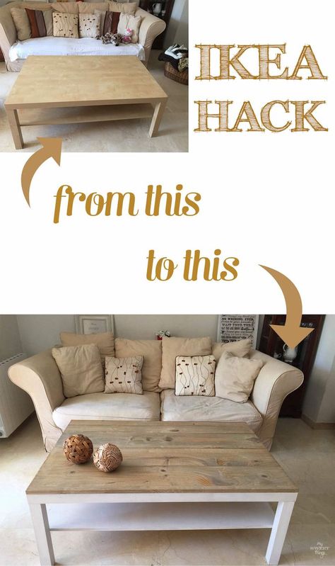 Ikea Lack coffee table hack with some wood and dye Coffee Table Hacks, Ikea Lack Coffee Table, Lack Coffee Table, Ikea Coffee Table, Ikea Lack Table, Lack Table, Ikea Desk Hack, Hack Ikea, Ikea Table