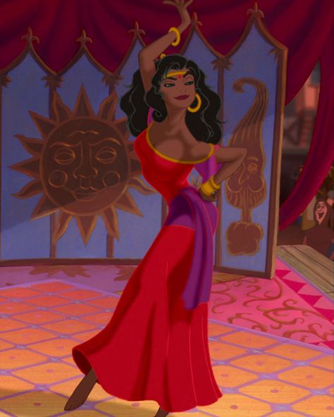 Disney Princess Esmeralda, Horror Disney Princess, Esmeralda Disney Aesthetic, Esmeralda Red Dress, Esmeralda Core, Red Disney Princess, Esmerelda Hunchback Of Notre Dame, Esmeralda Halloween, Latina Character