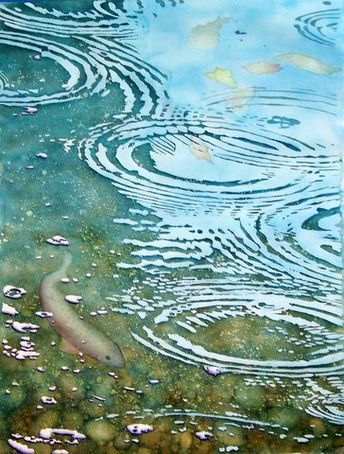 Watercolor Raindrops, Water Paintings, Rivers Edge, Ocean Artwork, Artwork Canvas, Watercolor Water, Water Patterns, Water Reflections, Hur Man Målar