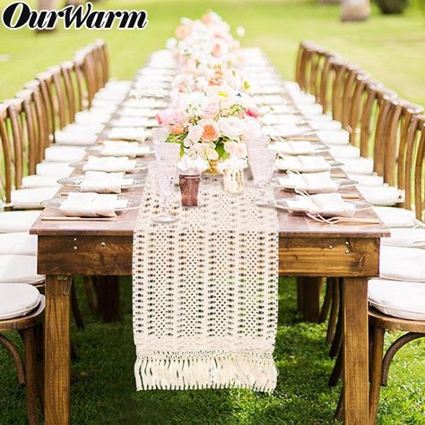 Boho Favors, Grandma House, Wedding Party Table Decorations, Rustic Wedding Table Decor, Table Runner Wedding, Boho Table Runner, Macrame Table, Farmhouse Table Runners, Macrame Table Runner