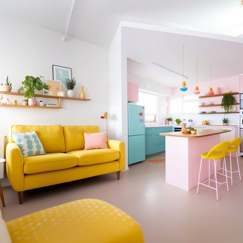 Interior 2024, Room Pastel, Pastel Living Room, Pop Colour, Kitchen World, Flooring Kitchen, Pastel Kitchen, Pastel Interior, Pastel Room Decor