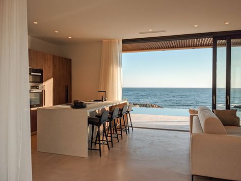 Sea Villa Beach Houses, Kitchen With Beach View, Houses Near The Sea, Modern House Sea View, Home With Beach View, House Beside The Sea, Sea Side Home, Beach View From House, House By The Sea Interior