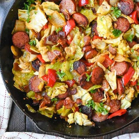 Southern Fried Cabbage with Sausage | Butter Your Biscuit Cabbage Recipes With Sausage, Fried Cabbage And Sausage, Cabbage And Smoked Sausage, Cabbage Recipes Southern, Fried Cabbage With Sausage, Cabbage Skillet, Fried Cabbage Recipes, Kielbasa And Cabbage, Southern Fried Cabbage