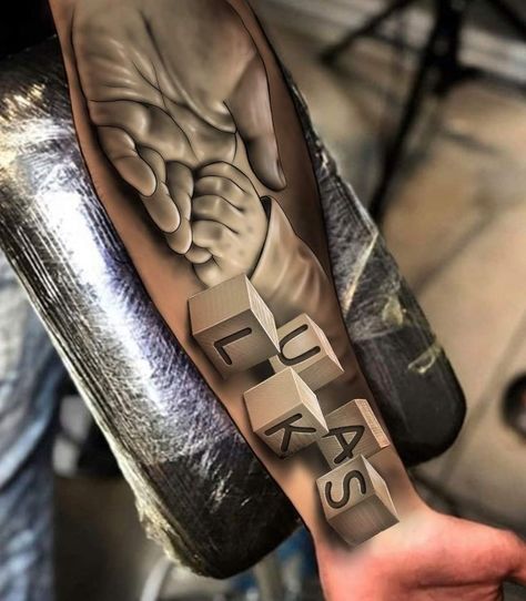 Baby Tattoo For Dads, Arm Tattoos For Guys Forearm, Arm Tattoos Drawing, Family Tattoos For Men, Baby Tattoo Designs, Father Tattoos, Wolf Tattoo Sleeve, Family Tattoo Designs, Rose Tattoos For Men