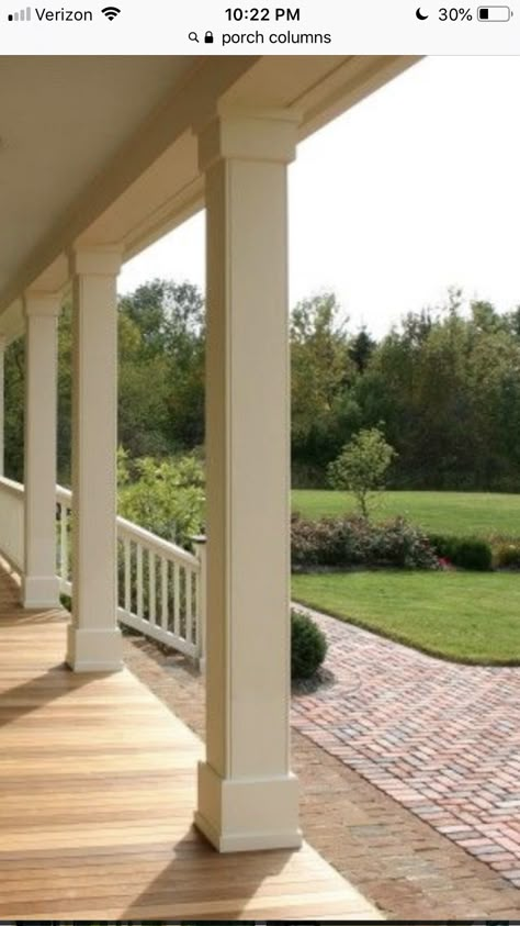 Exterior Columns Ideas Porch Posts, Square Porch Columns, Exterior Porch Columns, Porch Post Ideas Columns, Front Porch Posts Columns, House Pillar Design, Colonial Porch, Front Porch Pillars, House Pillars